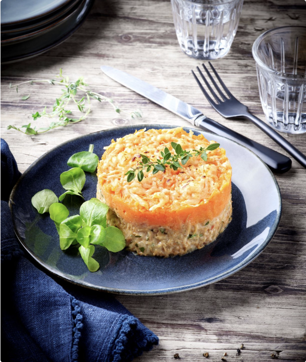 Sweet potato parmentier with scallop rillettes