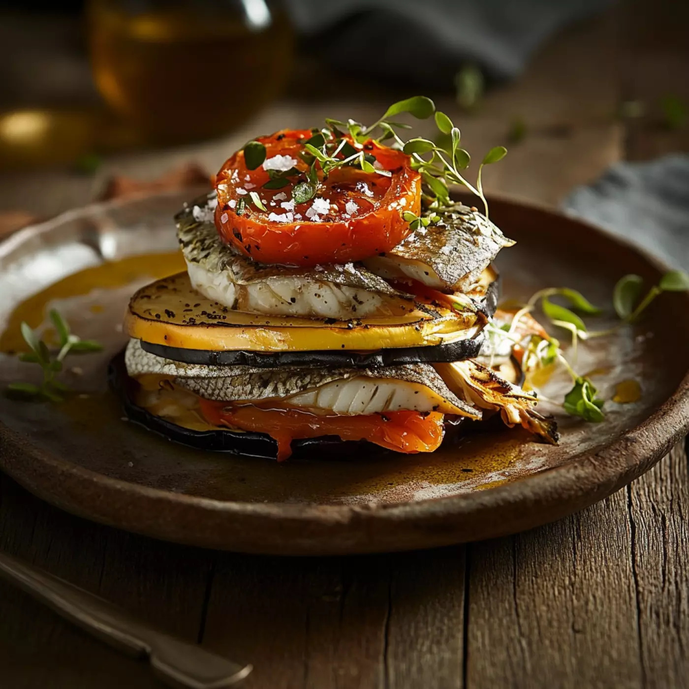 Vegetable & sardine millefeuille